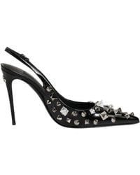 Dolce & Gabbana - Black Studded Leather Heels Slingbacks Shoes - Lyst