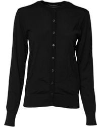 Dolce & Gabbana - Black Wool Knit Crew Neck Cardigan Sweater - Lyst