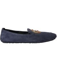 Dolce & Gabbana - Leather Suede Crystal Crown Loafers Shoes - Lyst