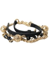 Dolce & Gabbana - Black Suede Gold Chain Crystal Waist Belt - Lyst