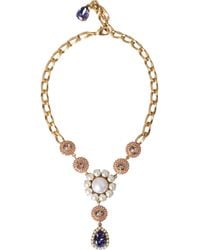 Dolce & Gabbana - Brass Crystal Pearl Pendants Necklace - Lyst