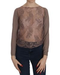 Pink Memories - Brown Lace See Through Long Sleeve Top - Lyst