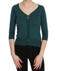 Pink Memories - Blue Green Cotton 3/4 Sleeve Cardigan Top Blouse - Lyst