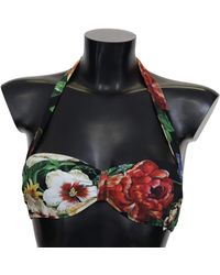 Dolce & Gabbana - Floral Print Nylon Swimwear Bikini Tops - Lyst