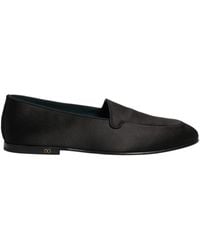 Dolce & Gabbana - Black Satin Logo Slip On Flats Loafers Shoes - Lyst