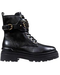 Pinko - Black Leather Ankle Boots - Lyst