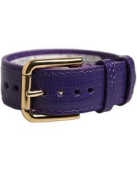 Dolce & Gabbana - Violet Textured Leather Gold Buckle Belt Strap Bracelet - Lyst