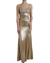 Dolce & Gabbana - Metallic Gold Crystal Embellished Gown Dress - Lyst