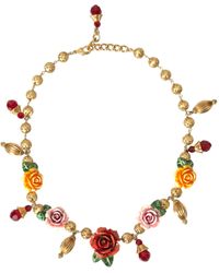 Dolce & Gabbana - Roses Crystals Ball Chain Necklace - Lyst