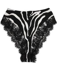 Dolce & Gabbana - Black Silk Zebra Print Lace High Waist Underwear - Lyst