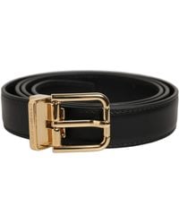 Dolce & Gabbana - Black Classic Leather Gold Metal Logo Buckle Belt - Lyst