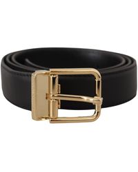 Dolce & Gabbana - Black Classic Leather Gold Metal Logo Buckle Belt - Lyst