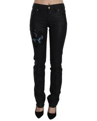 John Galliano - Black Swan Floral Embroidered Mid Waist Skinny Denim Jeans - Lyst