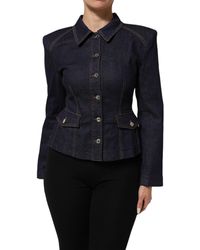 Dolce & Gabbana - Dark Cotton Collared Denim Coat Jacket Co+02+Elastomultyester Clothing - Lyst