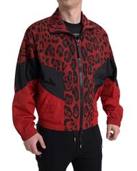 Dolce & Gabbana - Red Leopard Nylon Full Zip Sweater - Lyst