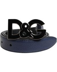 Dolce & Gabbana - Blue Leather Classic Metal Dg Logo Buckle Belt - Lyst