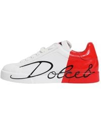 Dolce & Gabbana - White Red Portofino Low Top Sneakers Shoes - Lyst