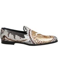 Dolce & Gabbana - White Gold Sequined Slip On Loafers Shoes - Lyst