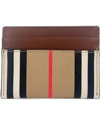 Burberry - Sandon Tan Canvas Check Printed Leather Slim Card Case Wallet - Lyst