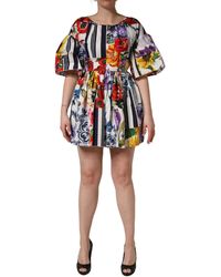 Dolce & Gabbana - Multicolor Patchwork Cotton Poplin Mini Dress - Lyst