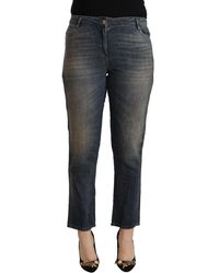 Twin Set - Blue Washed Cotton Cropped Capri Denim Jeans - Lyst