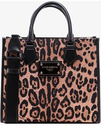 Dolce & Gabbana Leather Closure With Snap Buttons Printed Handbags - Black