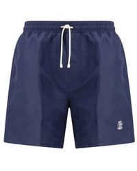 Brunello Cucinelli - Blue Polyester Swim Shorts - Lyst