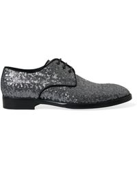 Dolce & Gabbana - Silver Sequined Lace Up Men Derby Dress Shoes - Lyst