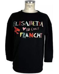 Elisabetta Franchi - Chic Black Cotton Sweatshirt With Front Print - Lyst