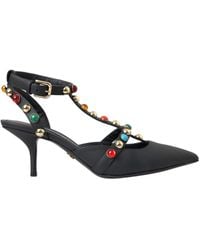 Dolce & Gabbana - Leather Embellished Heels Sandal Shoes - Lyst