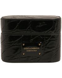 Dolce & Gabbana - Black Leather Metal Logo Plaque Holder Airpods Case - Lyst