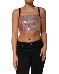 Dolce & Gabbana - Sequined Nylon Sleeveless Cropped Top - Lyst