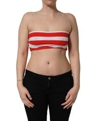 Dolce & Gabbana - White Red Nylon Striped Ribbed Tube Crop Top - Lyst