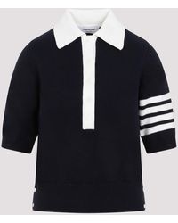 Thom Browne - Navy Blue Cotton Hector Icon Jersey Stitch Intarsia Polo - Lyst