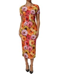 Dolce & Gabbana - Floral Print Silksheath Midi Dress 11+Se - Lyst