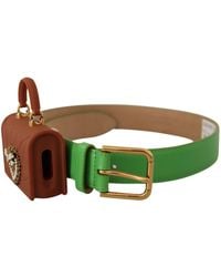 Dolce & Gabbana - Chic Emerald Leather Belt With Engraved Buckle - Lyst