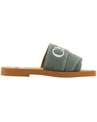 Chloé - Forest Green Cotton Slides Woody Sandals - Lyst