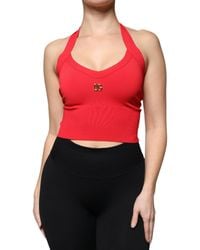 Dolce & Gabbana - Red Viscose Sleeveless Halter Cropped Tank Top - Lyst