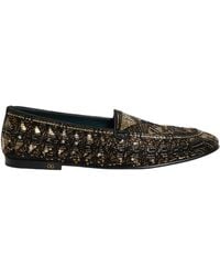 Dolce & Gabbana - Black Gold Embellished Slip On Loafers Shoes - Lyst
