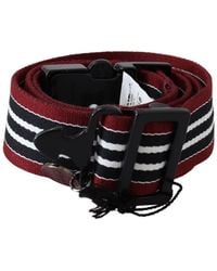 CoSTUME NATIONAL - Maroon Black Stripe Silver Black Buckle Belt - Lyst