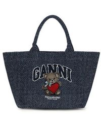 Ganni - Blue Cotton Shoulder Bag - Lyst