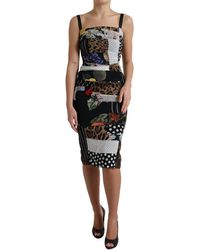 Dolce & Gabbana - Multicolor Patchwork Midi Floral Leopard Bodycon Dress - Lyst