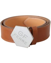 Gianfranco Ferré - Brown Silver Logo Hexagon Buckle Waist Leather Belt - Lyst