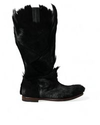 Dolce & Gabbana - Black Gazelle Fur Mid Calf Winter Boots Shoes - Lyst