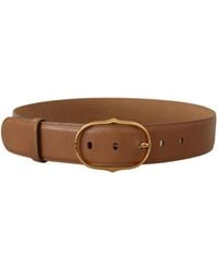 CoSTUME NATIONAL - Brown Leather Gold Metal Oval Buckle Belt - Lyst