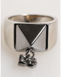 Dolce & Gabbana - Silver Tone Pyramid Dg Logo Real Brass Ring - Lyst