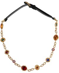 Dolce & Gabbana - Black Leather Gold Brass Crystal Chain Waist Belt - Lyst