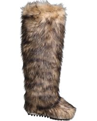 Dolce & Gabbana - Brown Faux Skim Ski Fur Knee High Boots Shoes - Lyst