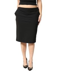 Gianfranco Ferré - Black Polyester Pencil Cut Knee Length Skirt - Lyst