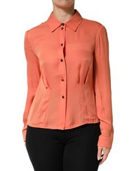 Emporio Armani - Orange Collared Button Down Long Sleeves Top - Lyst